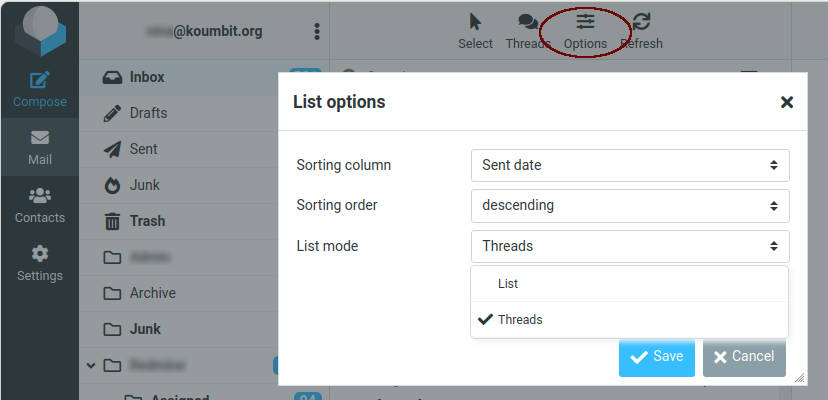 Roundcube display options