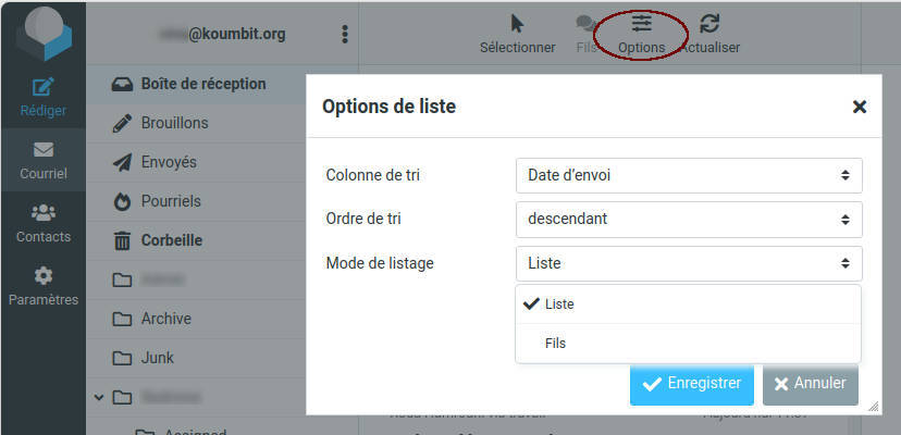 Roundcube options affichage