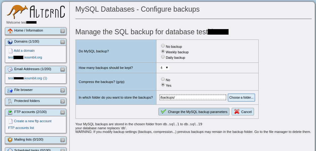 Une formulaire example de sauvegarde pour une base de données / An example form for database backups