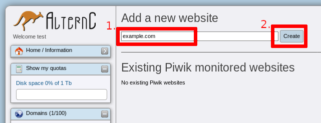 Steps for creating a Matomo (Piwik) site from AlternC